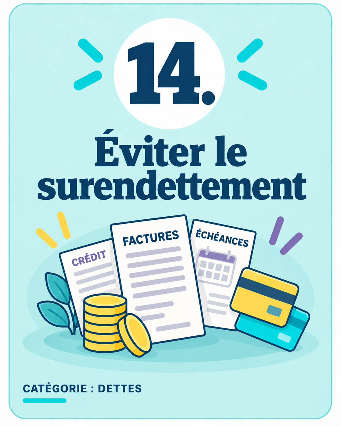 Illustration de factures, échéances et crédits représentant le risque de surendettement